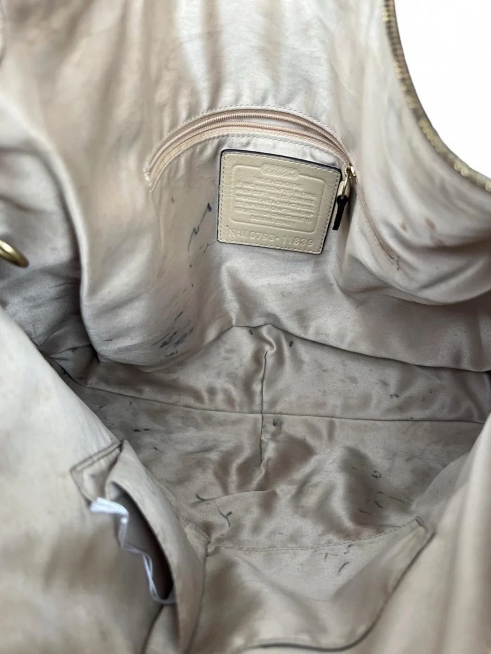 Vintage Coach Cream Leather Hobo Bag with Buckle Charm and Gold Hardware